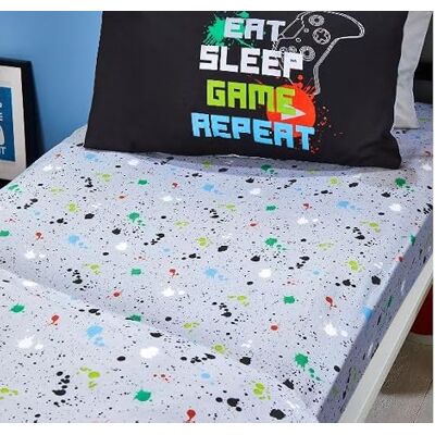 Bedlam Drap de lit Gris avec éclaboussures de Peinture Drap-Housse Simple (190 x 90 x 28 cm) Drap de lit pour garçon Literie de Jeu Accessoires de Chambre à Coucher Housse de Couette - Publicité Bedlam Drap de lit Gris avec éclaboussures de Peinture Drap-Housse Simple (190 x 90 x 28 cm) Drap de lit pour garçon Literie de Jeu Accessoires de Chambre à Coucher Housse de Couette - Publicité