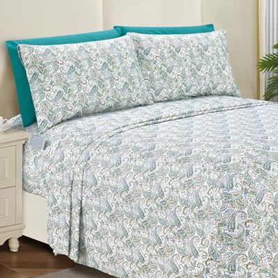 Elegant Comfort Parure de lit 6 pièces Douce et Confortable – Microfibre de qualité hôtelière 1500, Poche Profonde et Infroissable, à Motif Cachemire, pour très Grand lit, Bleu Sarcelle - Publicité Elegant Comfort Parure de lit 6 pièces Douce et Confortable – Microfibre de qualité hôtelière 1500, Poche Profonde et Infroissable, à Motif Cachemire, pour très Grand lit, Bleu Sarcelle - Publicité