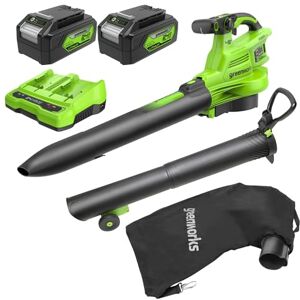 Greenworks 48V(24V x 2) Aspirateur Souffleur Sans fil de Feuilles à Batterie Bandoulière, Moteur Sans Balais, 386km/h, 14.73m³/min,Sac Mulching 45L, 2 Batteries 4Ah,Chargeur,Garantie 3 Ans BL48L421-01 - Publicité Greenworks 48V(24V x 2) Aspirateur Souffleur Sans fil de Feuilles à Batterie Bandoulière, Moteur Sans Balais, 386km/h, 14.73m³/min,Sac Mulching 45L, 2 Batteries 4Ah,Chargeur,Garantie 3 Ans BL48L421-01 - Publicité