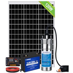 DCHOUSE DCHOSE Kit de pompe de puits solaire avec batterie de secours, pompe à eau en acier inoxydable 12 V + kit de panneau solaire 120 W + batterie 30 Ah + contrôleur 20 A pour fontaine, irrigation, - Publicité DCHOUSE DCHOSE Kit de pompe de puits solaire avec batterie de secours, pompe à eau en acier inoxydable 12 V + kit de panneau solaire 120 W + batterie 30 Ah + contrôleur 20 A pour fontaine, irrigation, - Publicité