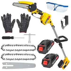 ulafbwur Scie à Chaîne Sans Fil 2-en-1 Tronçonneuse Électrique Sans Balai 6 Pouces avec 2 Batteries 1,5 Ah Perche Extensible de 1,8 m (5,9 pieds) pour Élagage, Coupe de Branches et Jardinage - Publicité ulafbwur Scie à Chaîne Sans Fil 2-en-1 Tronçonneuse Électrique Sans Balai 6 Pouces avec 2 Batteries 1,5 Ah Perche Extensible de 1,8 m (5,9 pieds) pour Élagage, Coupe de Branches et Jardinage - Publicité