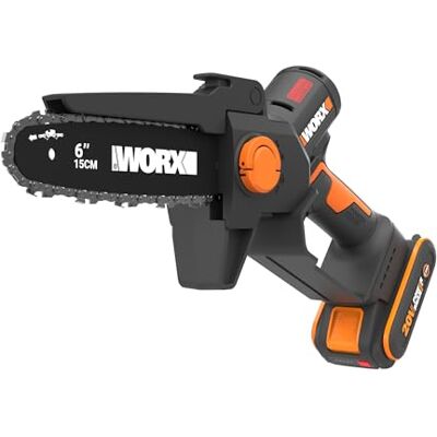 WORX Mini Tronçonneuse sans fil 20V WG327E Guide 15 cm, graissage automatique, remplacement de chaîne sans outil et PowerShare - Publicité WORX Mini Tronçonneuse sans fil 20V WG327E Guide 15 cm, graissage automatique, remplacement de chaîne sans outil et PowerShare - Publicité