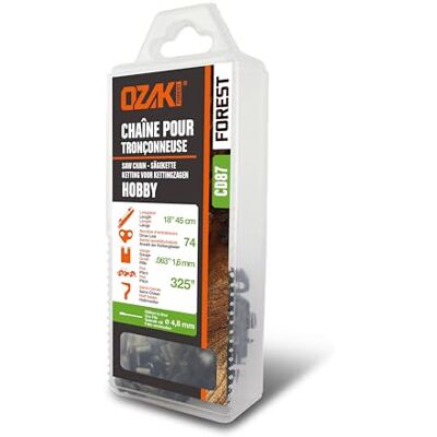Ozaki Chaîne Tronçonneuse .325" Jauge 1,6 mm (0,63") Profil de Gouge Semi-Carré 74 Entraîneurs - Publicité Ozaki Chaîne Tronçonneuse .325" Jauge 1,6 mm (0,63") Profil de Gouge Semi-Carré 74 Entraîneurs - Publicité