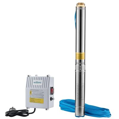 WilTec Pompe pour puits profonds 4" 750 W, avec un débit de 6000 l/h, une profondeur d'immersion max. de 20 m et une hauteur de refoulement max. de 74 m - Publicité WilTec Pompe pour puits profonds 4" 750 W, avec un débit de 6000 l/h, une profondeur d'immersion max. de 20 m et une hauteur de refoulement max. de 74 m - Publicité