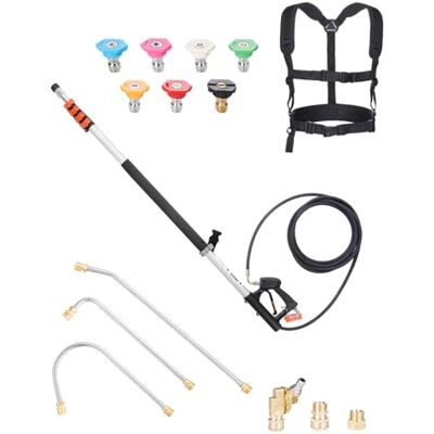VEVOR Lance Télescopique pour Nettoyeur Haute Pression 6358 mm, Baguette de Pulvérisation Télescopique 4000 psi avec Rallonges, Coupleur Pivotant, 7 Buses, Harnais de Support Réglable, pour Gouttière - Publicité VEVOR Lance Télescopique pour Nettoyeur Haute Pression 6358 mm, Baguette de Pulvérisation Télescopique 4000 psi avec Rallonges, Coupleur Pivotant, 7 Buses, Harnais de Support Réglable, pour Gouttière - Publicité