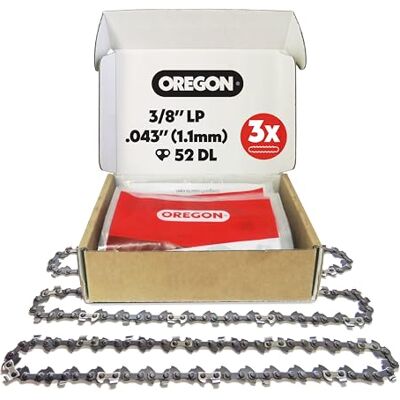 Oregon - 3 Chaînes pour tronçonneuse 3/8' lp 52 maillons - Chaîne profil bas pour 35cm de barre - Publicité Oregon - 3 Chaînes pour tronçonneuse 3/8' lp 52 maillons - Chaîne profil bas pour 35cm de barre - Publicité
