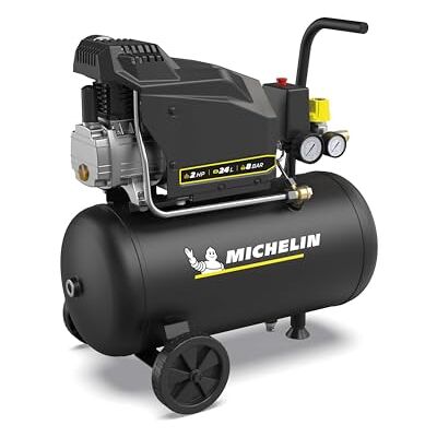 Michelin , Compresseur d'air MX POP AIR 24-2 L, réservoir 24 litres avec roues, moteur de 2 hp, pression maximale 8 bar, débit d'air 195 l/min - Publicité Michelin , Compresseur d'air MX POP AIR 24-2 L, réservoir 24 litres avec roues, moteur de 2 hp, pression maximale 8 bar, débit d'air 195 l/min - Publicité