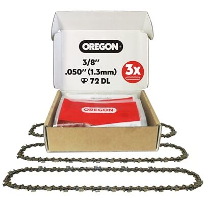 Oregon Lot de 3 Chaîne de Tronçonneuse 3/8" pour Guide de 50cm (20"), Jauge .050" (1,3mm), 72 Maillons Stihl Chaîne Rechange, Ciseau complet, Compatible Stihl Modeles et plus - Publicité Oregon Lot de 3 Chaîne de Tronçonneuse 3/8" pour Guide de 50cm (20"), Jauge .050" (1,3mm), 72 Maillons Stihl Chaîne Rechange, Ciseau complet, Compatible Stihl Modeles et plus - Publicité