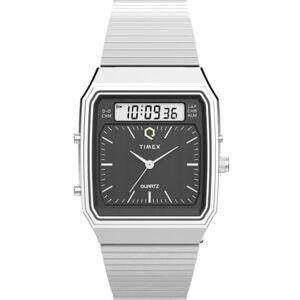 Timex Montre à Quartz analogique-numérique pour Homme avec Bracelet en Acier Inoxydable Q Reissue - Publicité Timex Montre à Quartz analogique-numérique pour Homme avec Bracelet en Acier Inoxydable Q Reissue - Publicité