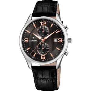 Festina Montre pour Homme Timeless Chronograph Boîtier en Acier Inoxydable Gris Bracelet en Cuir Noir - Publicité Festina Montre pour Homme Timeless Chronograph Boîtier en Acier Inoxydable Gris Bracelet en Cuir Noir - Publicité