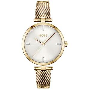 BOSS Montre Analogique à Quartz pour Femme Collection Majesty avec Bracelet Milanais en Acier Inoxydable de Couleur Dorée - Publicité BOSS Montre Analogique à Quartz pour Femme Collection Majesty avec Bracelet Milanais en Acier Inoxydable de Couleur Dorée - Publicité
