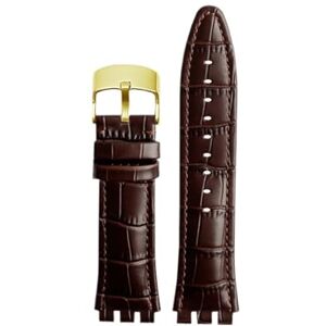 AXTGBHL Bracelet de montre en cuir, fermoir en acier, 21mm, adapté for Swatch IRONY YOS440 449 448 401G 420, Bracelet de montre for femmes et hommes(Brown-gold) - Publicité AXTGBHL Bracelet de montre en cuir, fermoir en acier, 21mm, adapté for Swatch IRONY YOS440 449 448 401G 420, Bracelet de montre for femmes et hommes(Brown-gold) - Publicité