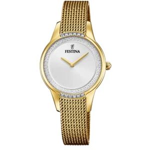 Festina Montre Femme Analogique Acier Inoxydable 316L Doré Quartz Verre minéral Haute résistance Étanche 5 ATM Mademoiselle - Publicité Festina Montre Femme Analogique Acier Inoxydable 316L Doré Quartz Verre minéral Haute résistance Étanche 5 ATM Mademoiselle - Publicité