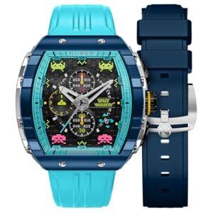 Nubeo Montre chronographe Magellan Space Invaders pour homme 48 mm édition limitée avec bracelet en caoutchouc NB-6024-SI, Cosmic Cobalt - Publicité Nubeo Montre chronographe Magellan Space Invaders pour homme 48 mm édition limitée avec bracelet en caoutchouc NB-6024-SI, Cosmic Cobalt - Publicité