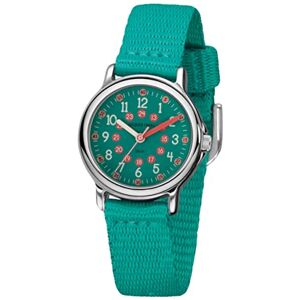 JACQUES FAREL Montre d'apprentissage analogique à quartz pour fille avec bracelet textile Turquoise extra douce, Turquoise., Classique - Publicité JACQUES FAREL Montre d'apprentissage analogique à quartz pour fille avec bracelet textile Turquoise extra douce, Turquoise., Classique - Publicité