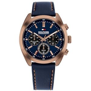 Tommy Hilfiger Montre Chronographe à Quartz pour Homme avec Bracelet en Cuir Bleu Marin - Publicité Tommy Hilfiger Montre Chronographe à Quartz pour Homme avec Bracelet en Cuir Bleu Marin - Publicité