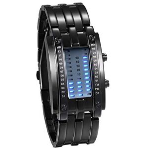 JewelryWe Montre Binaire À la Mode Cool LED Affichage de la lumière boîtier rectangulaire Bracelet en Alliage Double Ligne Affichage de l'heure Binaire Date de la Montre (Femme, Noir) - Publicité JewelryWe Montre Binaire À la Mode Cool LED Affichage de la lumière boîtier rectangulaire Bracelet en Alliage Double Ligne Affichage de l'heure Binaire Date de la Montre (Femme, Noir) - Publicité