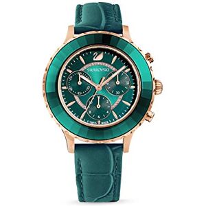 Swarovski Montre Octea Lux Chrono, Bracelet En Cuir, Vert, Pvd Doré Rose - Publicité Swarovski Montre Octea Lux Chrono, Bracelet En Cuir, Vert, Pvd Doré Rose - Publicité