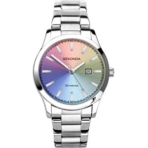 Sekonda Taylor Montre à quartz pour femme avec affichage analogique de la date et bracelet en acier inoxydable argenté 34 mm, Arc-en-ciel, Bracelet - Publicité Sekonda Taylor Montre à quartz pour femme avec affichage analogique de la date et bracelet en acier inoxydable argenté 34 mm, Arc-en-ciel, Bracelet - Publicité