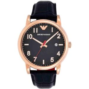 Emporio Armani Montre pour homme, mouvement à deux aiguilles avec date, boîtier en acier inoxydable or rose de 43 mm avec bracelet en cuir, - Publicité Emporio Armani Montre pour homme, mouvement à deux aiguilles avec date, boîtier en acier inoxydable or rose de 43 mm avec bracelet en cuir, - Publicité