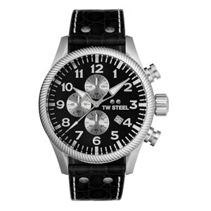 TW Steel Volant Homme   Cadran chronographe Noir   Bracelet en Cuir Noir VS110 - Publicité