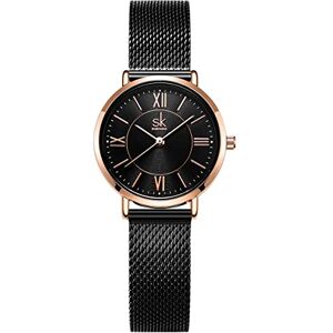 Alienwork Montre Femme Or Rose Bracelet Maille Noir Ultra-Mince élégant - Publicité Alienwork Montre Femme Or Rose Bracelet Maille Noir Ultra-Mince élégant - Publicité