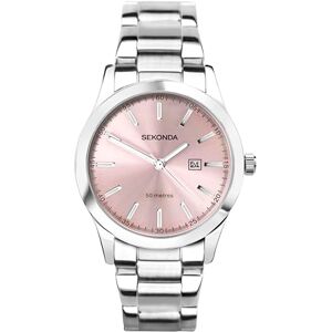 Sekonda Taylor Ladies 34mm Quartz Watch in Pink with Analogue Date Display, and Silver Stainless Steel Strap - Publicité Sekonda Taylor Ladies 34mm Quartz Watch in Pink with Analogue Date Display, and Silver Stainless Steel Strap - Publicité