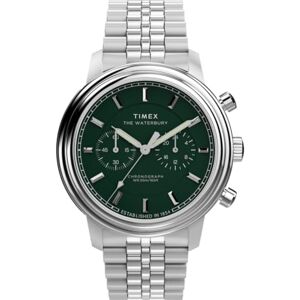 Timex Waterbury Metropolitan Chronograph Montre 41 mm pour Homme, avec Bracelet en Acier Inoxydable et Cadran Vert - Publicité Timex Waterbury Metropolitan Chronograph Montre 41 mm pour Homme, avec Bracelet en Acier Inoxydable et Cadran Vert - Publicité