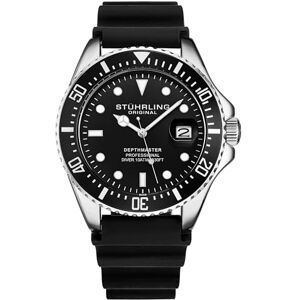 Stuhrling Montre de plongée Original pour Homme, boîtier argenté de 42 mm avec Couronne vissée, Bracelet en Caoutchouc, étanche jusqu'à 100 m (Noir) - Publicité Stuhrling Montre de plongée Original pour Homme, boîtier argenté de 42 mm avec Couronne vissée, Bracelet en Caoutchouc, étanche jusqu'à 100 m (Noir) - Publicité