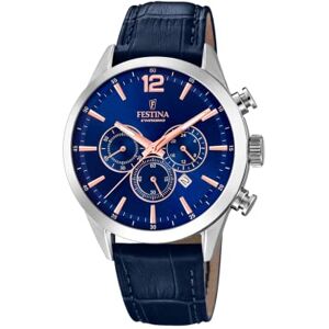 Festina Montre pour Homme Timeless Chronograph Boîtier en Acier Inoxydable Gris Bracelet en Cuir Bleu - Publicité Festina Montre pour Homme Timeless Chronograph Boîtier en Acier Inoxydable Gris Bracelet en Cuir Bleu - Publicité