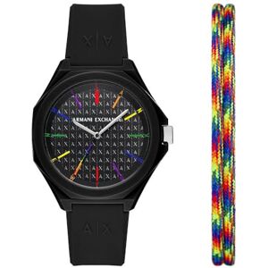 Armani Exchange Coffret Montre à Trois Aiguilles, en Nylon, Noir, et Bracelet, pour Femme, - Publicité Armani Exchange Coffret Montre à Trois Aiguilles, en Nylon, Noir, et Bracelet, pour Femme, - Publicité