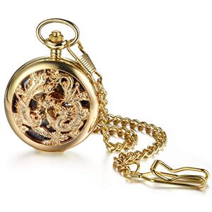 Lancardo Montre à gousset mécanique pour homme style rétro steampunk à chiffres romains et cadran dragon et phénix en bronze avec chaîne pendentif robuste doré - Publicité Lancardo Montre à gousset mécanique pour homme style rétro steampunk à chiffres romains et cadran dragon et phénix en bronze avec chaîne pendentif robuste doré - Publicité
