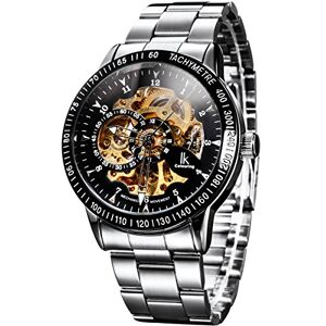 Alienwork IK Montre Automatique Homme Femme Argent Bracelet en Métal Acier Noir Squelette Fond de Verre - Publicité Alienwork IK Montre Automatique Homme Femme Argent Bracelet en Métal Acier Noir Squelette Fond de Verre - Publicité