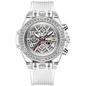 KIMSDUN Montre de sport élégante avec squelette en cristal, 3 cadrans, chronomètre, étanche, analogique à quartz et calendrier, boîtier transparent, montre décontractée, bracelet en silicone pour - Publicité KIMSDUN Montre de sport élégante avec squelette en cristal, 3 cadrans, chronomètre, étanche, analogique à quartz et calendrier, boîtier transparent, montre décontractée, bracelet en silicone pour - Publicité