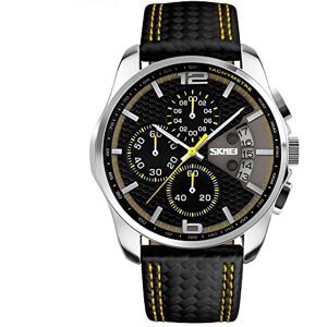SKMEI Qingmei Hommes Montre de sport analogique à quartz bande de cuir imperméable calendrier Chronographe Multifonction sk Jaune - Publicité SKMEI Qingmei Hommes Montre de sport analogique à quartz bande de cuir imperméable calendrier Chronographe Multifonction sk Jaune - Publicité