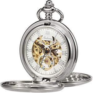 TREEWETO Montre Gousset Mécanique Squelette Ailes d'aigle Double Boîtier Creux Chiffres Romains avec Chaîne Boîte Cadeau, Argenté, Antique - Publicité TREEWETO Montre Gousset Mécanique Squelette Ailes d'aigle Double Boîtier Creux Chiffres Romains avec Chaîne Boîte Cadeau, Argenté, Antique - Publicité