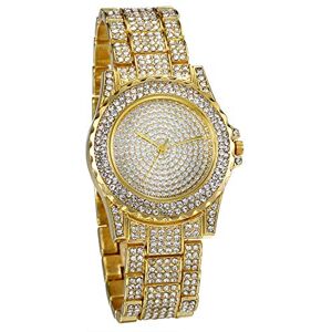 JewelryWe Montre pour Homme Cadran Rond en Diamant Complet Montre-Bracelet à Quartz avec Bracelet (Or) - Publicité JewelryWe Montre pour Homme Cadran Rond en Diamant Complet Montre-Bracelet à Quartz avec Bracelet (Or) - Publicité
