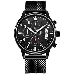 Alienwork Montre Hommes Femmes Noir Bracelet Maille Calendrier Date - Publicité Alienwork Montre Hommes Femmes Noir Bracelet Maille Calendrier Date - Publicité