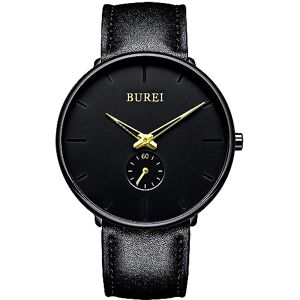 BUREI Hommes Femmes Montre Minimaliste Ultra Mince Cadran Noir Montres Analogiques À Quartz Montres Or Mains avec Bracelet en Cuir Noir - Publicité BUREI Hommes Femmes Montre Minimaliste Ultra Mince Cadran Noir Montres Analogiques À Quartz Montres Or Mains avec Bracelet en Cuir Noir - Publicité