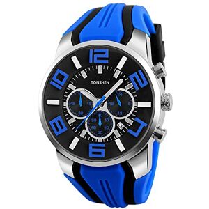 TONSHEN Hommes Montre Bracelet Acier Inoxydable Sport Mode Classique Analogique Montres Hommes Grand Numérique Affichage Doux Caoutchouc Bande Double Temps Robe Montre Sub Dial Chronomètre (Bleu) - Publicité TONSHEN Hommes Montre Bracelet Acier Inoxydable Sport Mode Classique Analogique Montres Hommes Grand Numérique Affichage Doux Caoutchouc Bande Double Temps Robe Montre Sub Dial Chronomètre (Bleu) - Publicité