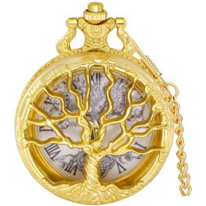 Tiong Montre de poche à quartz avec pendentif arbre de vie et chiffres romains et arabes pour homme et femme, 48-or, Classique - Publicité Tiong Montre de poche à quartz avec pendentif arbre de vie et chiffres romains et arabes pour homme et femme, 48-or, Classique - Publicité