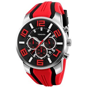 TONSHEN Hommes Montre Bracelet Acier Inoxydable Sport Mode Classique Analogique Montres Hommes Grand Numérique Affichage Doux Caoutchouc Bande Double Temps Robe Montre Sub Dial Chronomètre (Rouge) - Publicité TONSHEN Hommes Montre Bracelet Acier Inoxydable Sport Mode Classique Analogique Montres Hommes Grand Numérique Affichage Doux Caoutchouc Bande Double Temps Robe Montre Sub Dial Chronomètre (Rouge) - Publicité
