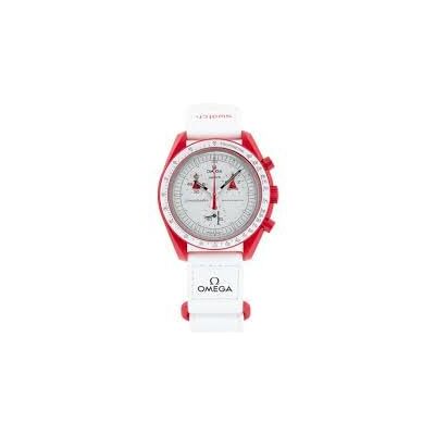 Swatch Omega x Moon Mission to Mars Speedmaster Rouge et Blanc - Publicité Swatch Omega x Moon Mission to Mars Speedmaster Rouge et Blanc - Publicité