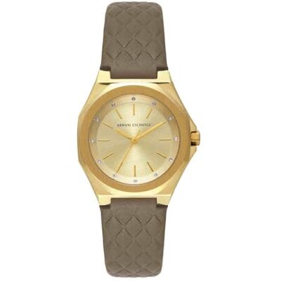 Armani Exchange Montre pour Femmes, Mouvement à Quartz Trois Aiguilles et boîtier de 34 mm avec Bracelet en Acier Inoxydable ou en Cuir - Publicité Armani Exchange Montre pour Femmes, Mouvement à Quartz Trois Aiguilles et boîtier de 34 mm avec Bracelet en Acier Inoxydable ou en Cuir - Publicité