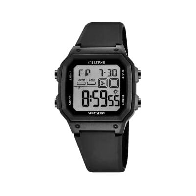 Calypso Montre Digitale Homme en Caoutchouc Noir Mouvement à Quartz, Étanche 5 ATM Date et Calendrier, Chronographe, Double Fuseau Horaire, Éclairage, Alarme - Publicité Calypso Montre Digitale Homme en Caoutchouc Noir Mouvement à Quartz, Étanche 5 ATM Date et Calendrier, Chronographe, Double Fuseau Horaire, Éclairage, Alarme - Publicité
