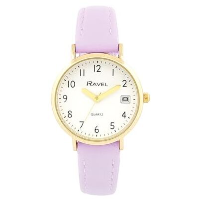 Ravel Montre Femme Calendrier Doré Bracelet Simili Cuir Quartz Analogique Japonais R0707 - Publicité Ravel Montre Femme Calendrier Doré Bracelet Simili Cuir Quartz Analogique Japonais R0707 - Publicité