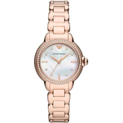 Emporio Armani Montre pour Femmes, 32mm Quartz Ton Or Rose Mouvement à Trois Aiguilles et Bracelet en Acier Inoxydable - Publicité Emporio Armani Montre pour Femmes, 32mm Quartz Ton Or Rose Mouvement à Trois Aiguilles et Bracelet en Acier Inoxydable - Publicité