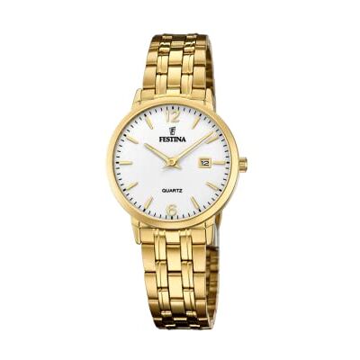 Festina Montre Femme Analogique en Acier Inoxydable 316l Doré Mouvement à Quartz, Verre Minéral Haute Résistance, Étanche 5 ATM, Calendrier - Publicité Festina Montre Femme Analogique en Acier Inoxydable 316l Doré Mouvement à Quartz, Verre Minéral Haute Résistance, Étanche 5 ATM, Calendrier - Publicité