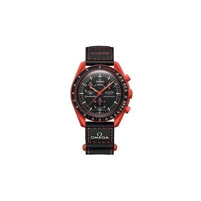 Swatch Montre-bracelet Moonswatch Omega x Mission to Earth Lava en Biocéramique - Publicité Swatch Montre-bracelet Moonswatch Omega x Mission to Earth Lava en Biocéramique - Publicité