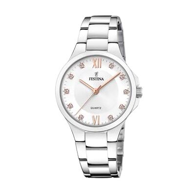Festina Montre Femme Analogique en Acier Inoxydable 316l Argenté Mouvement à Quartz, Verre Minéral Haute Résistance, Étanche 5 ATM , Mademoiselle - Publicité Festina Montre Femme Analogique en Acier Inoxydable 316l Argenté Mouvement à Quartz, Verre Minéral Haute Résistance, Étanche 5 ATM , Mademoiselle - Publicité